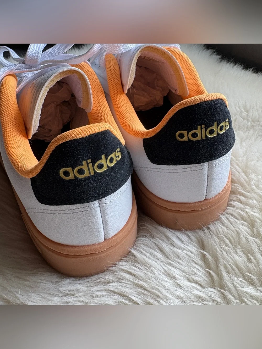 Adidas Women’s Grand Court Alpha Sneakers in White Flash Orange 7.5